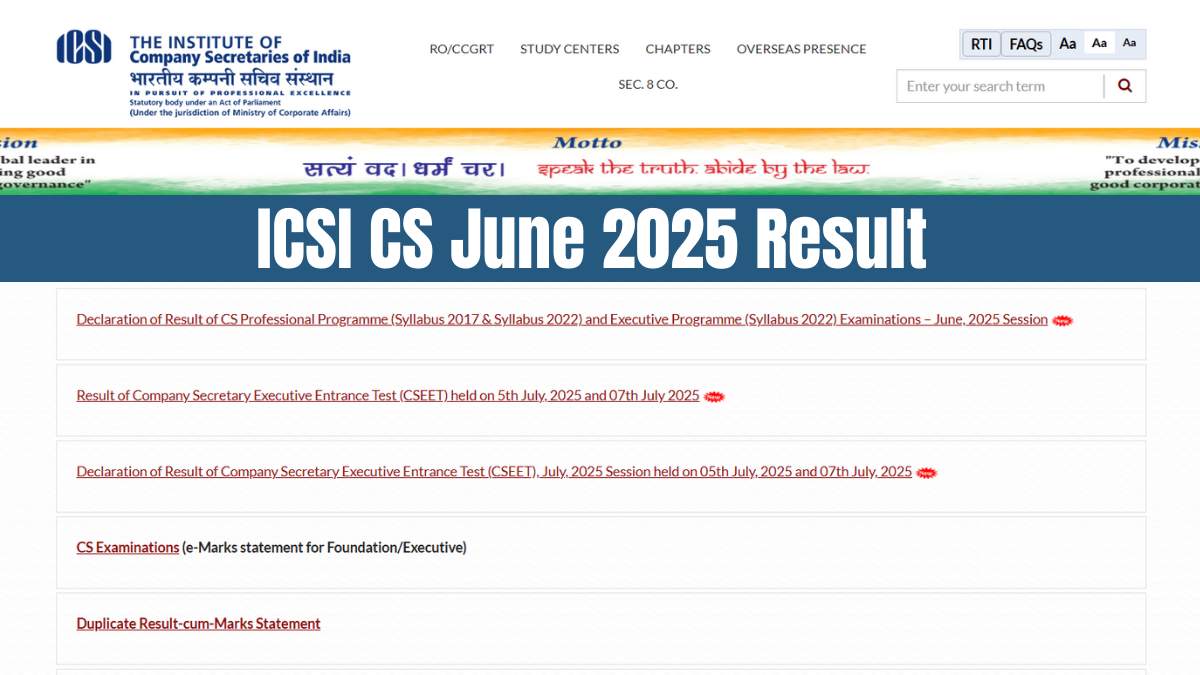 ICSI CS June 2025 Result to be Declared on August 25: How to Download Marks, Check Result Online